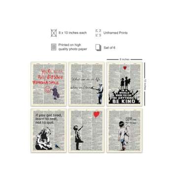 Banksy Wall Art Set - Inspirational Quotes Room Decor - Motivational Graffiti Street Art for Teens B...