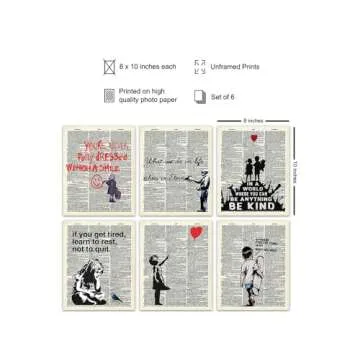 Banksy Wall Art Set - Inspirational Quotes Room Decor - Motivational Graffiti Street Art for Teens B...