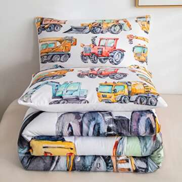 Erosebridal Kids Excavator Comforter Set Full Size, Retro Truck Down Comforter for Boys Girls Teens,...