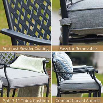 Top Space Metal Dining Chair Indoor Outdoor Use Patio Dinning Chairs Set,Dining Bistro Cafe Side Metal Chairs Set of 4 with Arms and Seat Cushions(4 PC, Grey)