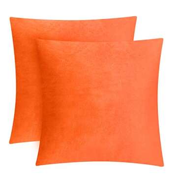Uslif Throw Pillow Covers Velvet Soft Solid Pillowcase Square Cushion Case for Couch Bedroom, Car, Bed, Sofa, Decorative Pillow Cover 16x16 Inch Orange Pack of 2