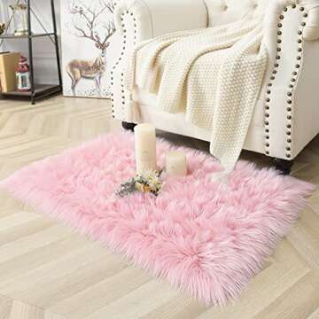 Noahas Fluffy 2x3 Faux Fur Rugs,Pink Rugs for Bedroom Girls,Fuzzy Small Bedroom Rug Washable,Shaggy ...