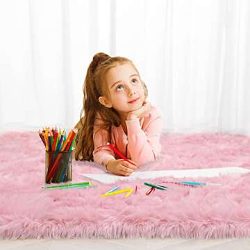 Noahas Fluffy 2x3 Faux Fur Rugs,Pink Rugs for Bedroom Girls,Fuzzy Small Bedroom Rug Washable,Shaggy Sheepskin Rug,Furry Kids Carpet Shag Area Rug,Soft Throw Rugs for Living Room Decor