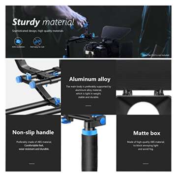 Neewer Shoulder Rig Kit for DSLR Cameras and Camcorders, Movie Video Film Making System with Matte Box, Follow Focus, C-Shaped Bracket, 15mm Rods, Handgrip, 1/4” & 3/8” Threads (Blue + Black)