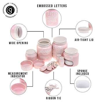Farmhouse Canisters Sets for the Kitchen - Mason Jar Ceramic Kitchen Utensil Holder, Spoon Rest, Cute Cookie Jar, Salt & Pepper Shaker Sets, Sponge Holder, Measuring Cups & Spoons (Pink, 17-Pc Bundle)
