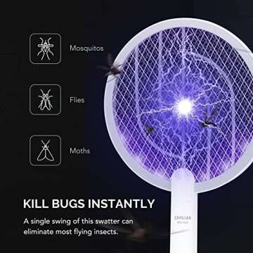 Bug Zapper, ZAPGEAR USB Rechargeable Electric Fly Swatter with Charging Base, Home Night Lamp, 3000 ...