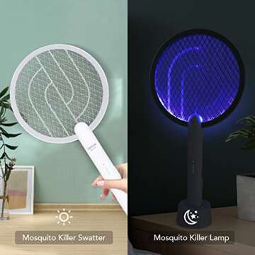 Bug Zapper, ZAPGEAR USB Rechargeable Electric Fly Swatter with Charging Base, Home Night Lamp, 3000 Volt Mosquito Zapper, Indoor Mosquito Killer & Insect Killer Against Flies, Moths (Medium)