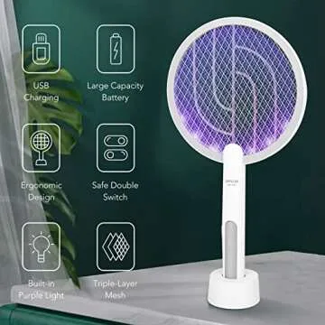 Bug Zapper, ZAPGEAR USB Rechargeable Electric Fly Swatter with Charging Base, Home Night Lamp, 3000 Volt Mosquito Zapper, Indoor Mosquito Killer & Insect Killer Against Flies, Moths (Medium)
