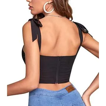Women's Sexy Bustier Crop Top Strappy Tie up Shoulder Sleeveless Asymmetrical Corset Going Out Tops Black Small