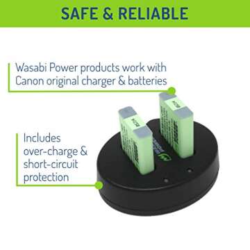 Wasabi Power Battery (2-Pack) Dual Charger for Canon NB-13L, PowerShot G1 X Mark III, G5 X, G5 X Mark II, G7 X, G7 X Mark II, G7 X Mark III, G9 X, G9 X Mark II, SX620 HS, SX720 HS, SX730 HS, SX740 HS