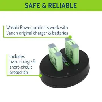 Wasabi Power Battery (2-Pack) Dual Charger for Canon NB-13L, PowerShot G1 X Mark III, G5 X, G5 X Mark II, G7 X, G7 X Mark II, G7 X Mark III, G9 X, G9 X Mark II, SX620 HS, SX720 HS, SX730 HS, SX740 HS