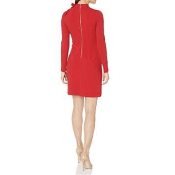 Calvin Klein Women's Long Sleeve Dress with Tie Neck Detail, RED, 4