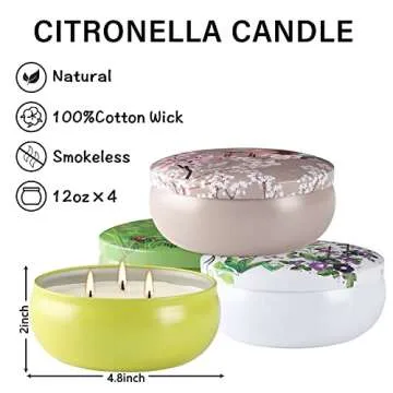Citronella Candles Outdoor Large 3 Wick Scented Gift Soy Wax Candle for Home Outside Porch Patio, 4 Packs