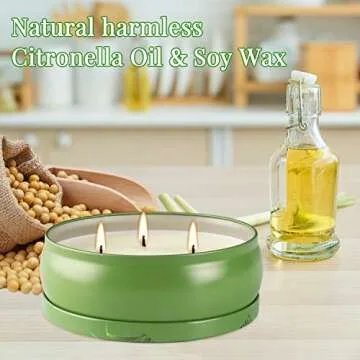 Citronella Candles Outdoor Large 3 Wick Scented Gift Soy Wax Candle for Home Outside Porch Patio, 4 Packs