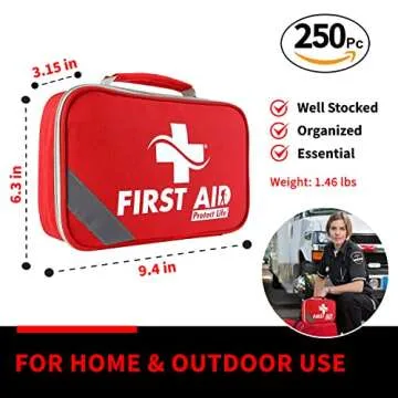 Protect Life First Aid Kit for Home/Business, HSA/FSA Eligible Emergency Kit | Medical First Aid Kit | Camping First Aid Kit Hiking | Small First Aid Kit for Car | Travel First Aid Kit Mini - 250pcs