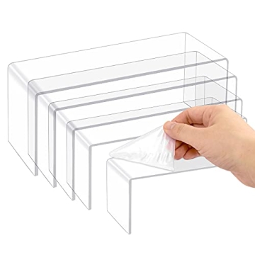 Thyores 5 Pcs Large Acrylic Risers, Clear Display Showcase Collectibles Display Shelf, Retail Deskto...