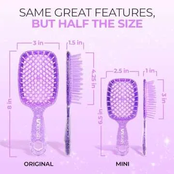 FHI Heat UNbrush Mini Detangler Brush for Pain-Free Brushing on All Wet or Dry Hair Types — Durable Duoflex Anti-Static Bristles, Lightweight Handle, Vented Mini Hair Brush, Amethyst Lavender