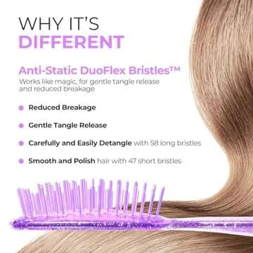 FHI Heat UNbrush Mini Detangler Brush for Pain-Free Brushing on All Wet or Dry Hair Types — Durable Duoflex Anti-Static Bristles, Lightweight Handle, Vented Mini Hair Brush, Amethyst Lavender