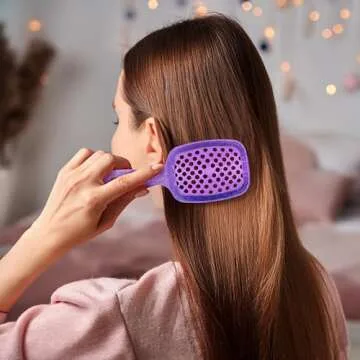 FHI Heat UNbrush Mini Detangler Brush for Pain-Free Brushing on All Wet or Dry Hair Types — Durable Duoflex Anti-Static Bristles, Lightweight Handle, Vented Mini Hair Brush, Amethyst Lavender