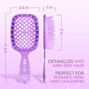FHI Heat UNbrush Mini Detangler Brush for Pain-Free Brushing on All Wet or Dry Hair Types — Durable Duoflex Anti-Static Bristles, Lightweight Handle, Vented Mini Hair Brush, Amethyst Lavender