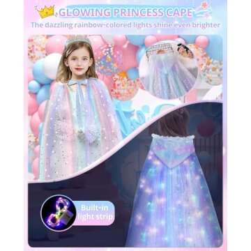 Henfei Princess Dresses for Girls Costume Toys Light UP Cape for Kids Adult Halloween Clothes for Little Girls Dress Up Gifts for 3 4 5 7 9 6 8 10 Year Old