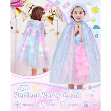 Henfei Princess Dresses for Girls Costume Toys Light UP Cape for Kids Adult Halloween Clothes for Little Girls Dress Up Gifts for 3 4 5 7 9 6 8 10 Year Old