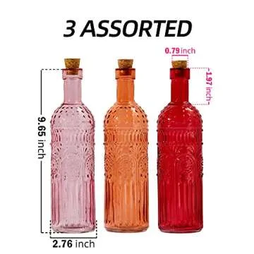 Vintage Vase Decorative Glass Vases, Embossed Colored Glass Bottles,Large Wine Bottle Size,Set of 3 ...