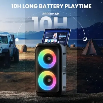 PWBSLAI Bluetooth Speaker with 2 Wireless Microphones