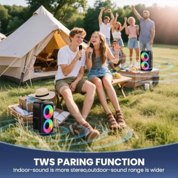 PWBSLAI Bluetooth Speaker with 2 Wireless Microphones