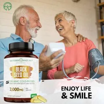 Organic Turkish Black Seed Oil Capsules, Premium Cold Pressed, High TQ, 1 Month Supply, Non-GMO Blac...