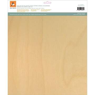 Arc Crafts BARC Wood Sheet W/Adhesive Backing 12"X12", White Birch