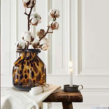 Handmade Leopard Print Glass Vase, Centerpiece Decorative Flower Vase, Stylish for Home Decor, 6.3 i...