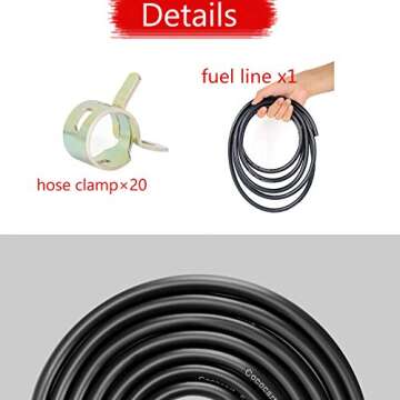 Cococart 9.85-Feet/3m Length Stretchy 3/16 Inch ID Fuel Line+20pcs 1/3" ID Hose Clamps for Kawasaki Kohler Briggs & Stratton Small Engines