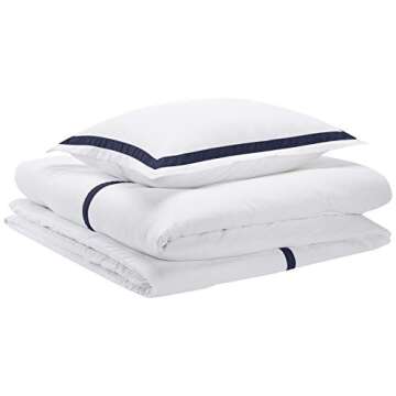 Amazon Basics Ribbon Embellishment Comforter Set - Soft, Easy-Wash Microfiber - Twin/Twin XL, Navy Blue