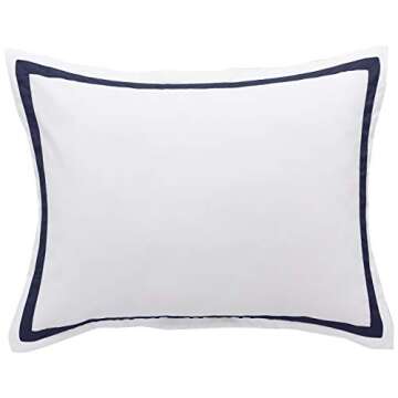 Amazon Basics Ribbon Embellishment Comforter Set - Soft, Easy-Wash Microfiber - Twin/Twin XL, Navy Blue