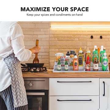 CiWiVOKi 3 Tier Expandable Spice Rack Organizer, White/Grey Plastic Spice Rack, Adjustable Length 14.6In-25.8In, 2 Pack Non-Skid Tiered Spice Shelf Organizer for Kitchen Cabinet, Cupboard, Pantry