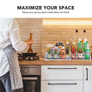 CiWiVOKi 3 Tier Expandable Spice Rack Organizer, White/Grey Plastic Spice Rack, Adjustable Length 14.6In-25.8In, 2 Pack Non-Skid Tiered Spice Shelf Organizer for Kitchen Cabinet, Cupboard, Pantry