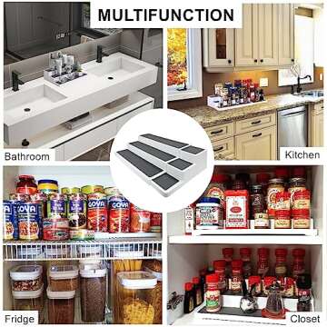 CiWiVOKi 3 Tier Expandable Spice Rack Organizer, White/Grey Plastic Spice Rack, Adjustable Length 14.6In-25.8In, 2 Pack Non-Skid Tiered Spice Shelf Organizer for Kitchen Cabinet, Cupboard, Pantry