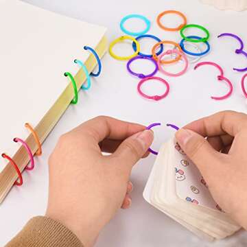 120 pcs Loose Leaf Binder Rings, Flash Card Rings, Colorful Metal Book Rings, Rainbow Color Heavy Duty Notebook Rings, Keychain Key Rings, 1 Inch 10 Colors