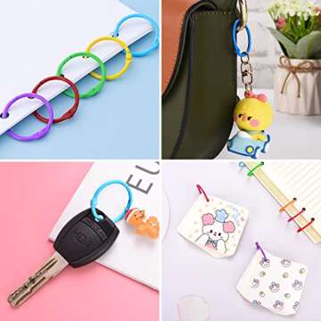 120 pcs Loose Leaf Binder Rings, Flash Card Rings, Colorful Metal Book Rings, Rainbow Color Heavy Duty Notebook Rings, Keychain Key Rings, 1 Inch 10 Colors