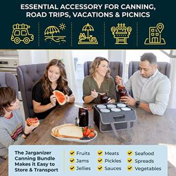 Jarganizer 6 Jar & Bottle Bag Drink Carrier Bundle – Foldable Tote Bag With 6 Amber Mason Jars, 12 Lids, 6 Straws, Markers & More – Great for Coffee, Cocktails, Smoothies & Other Beverages – Gray