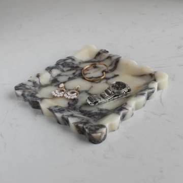 Natural Calacatta Viola Marble Tray with Scalloped Edge - Luxury Handmade Decorative Tray, Catch All...