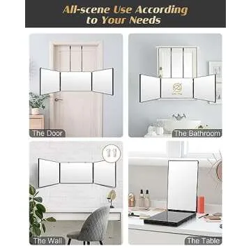 JUSRON 360 Viewing Angle Self Hair Cutting Mirror, Clear Anti-Fog HD Glass (Black Without LED with Accessories)