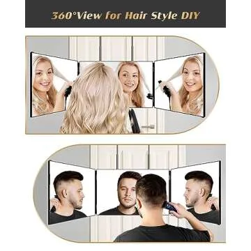 JUSRON 360 Viewing Angle Self Hair Cutting Mirror, Clear Anti-Fog HD Glass (Black Without LED with Accessories)