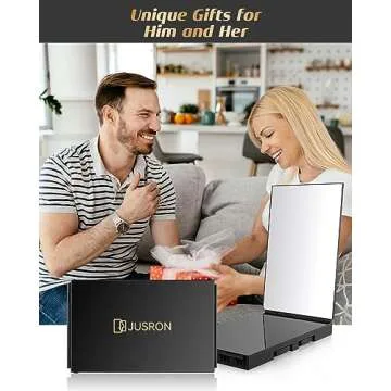 JUSRON 360 Viewing Angle Self Hair Cutting Mirror, Clear Anti-Fog HD Glass (Black Without LED with Accessories)