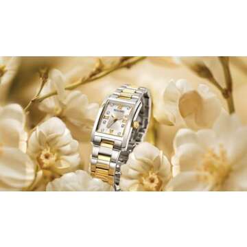 Bulova Ladies' Classic Diamond Two-Tone Stainless Steel 3-Hand Quartz Watch, Rectangle Silver Dial Style: 98P205