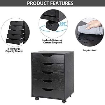 ZENY 5 Drawers Chest, Mobile File Cabinet with Casters, Home Office Storage Cabinet Under Desk Cabinet Storage Drawers Desk (Black)