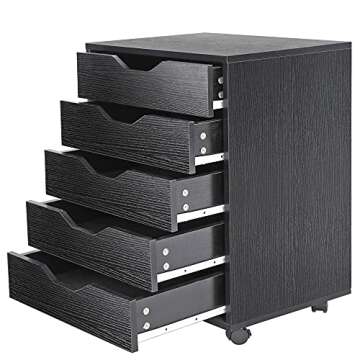 ZENY 5 Drawers Chest, Mobile File Cabinet with Casters, Home Office Storage Cabinet Under Desk Cabinet Storage Drawers Desk (Black)