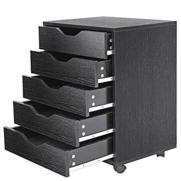 ZENY 5 Drawers Chest, Mobile File Cabinet with Casters, Home Office Storage Cabinet Under Desk Cabinet Storage Drawers Desk (Black)