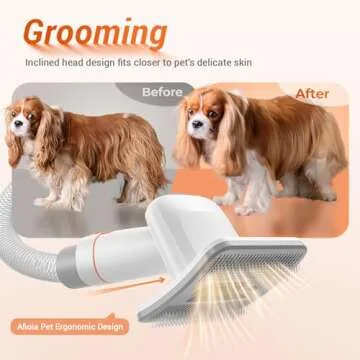 Afloia Innovative Pet Grooming Kit: Dog Brush Vacuum Attachment, Cat Brush with 1-1.5" Hoses Diameter Universal Adapter, Compatible with Most Round Vacuum Cleaners like Bissell, Eureka etc., Orange